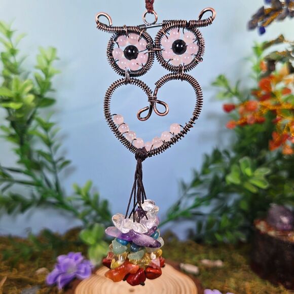 Handmade Rose Quartz Crystal Owl Décor #37 - Picture 1 of 2